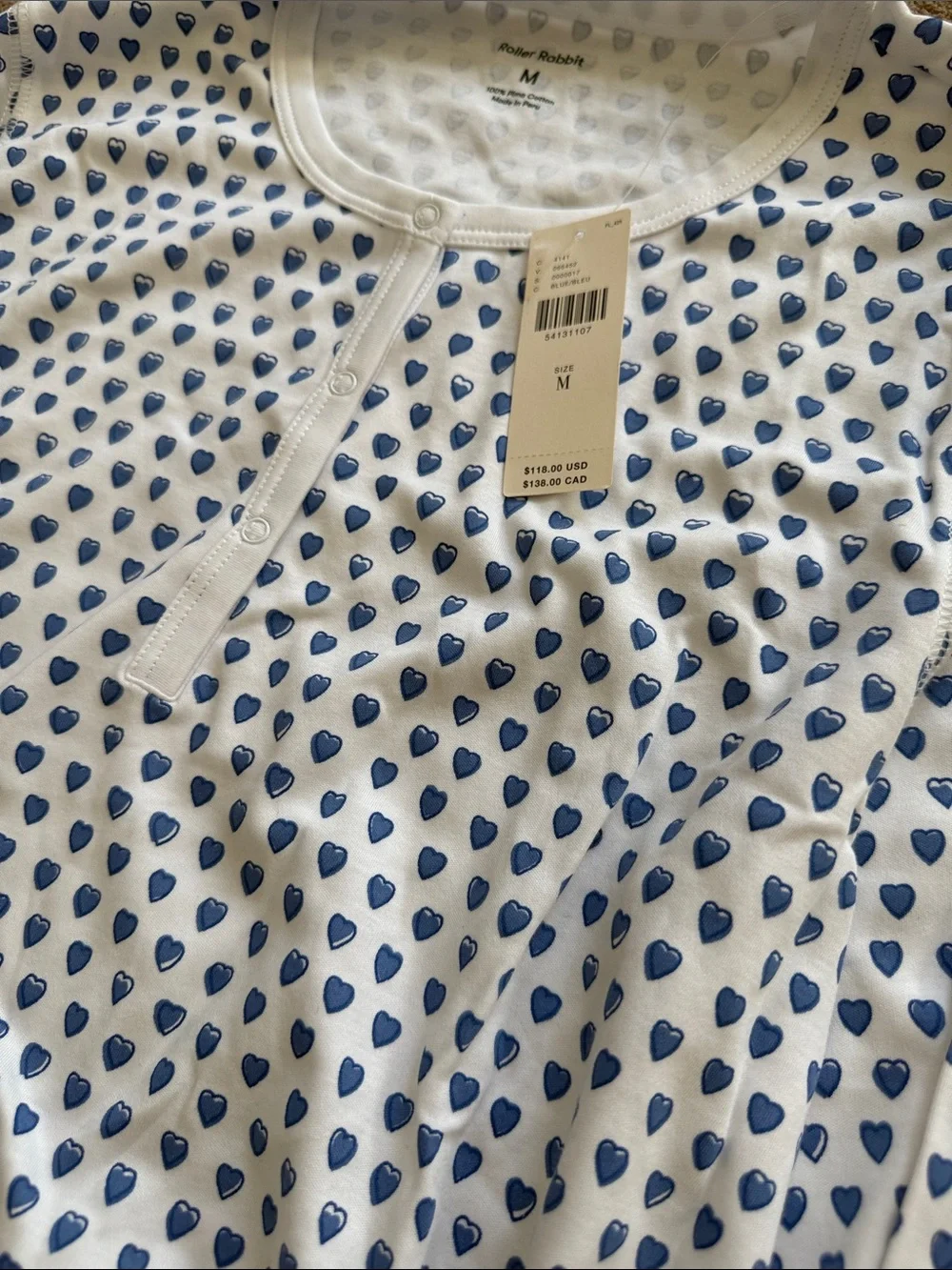 Roller Rabbit White Pajama Set with Blue Heart Print Henley - Picture 6 of 6